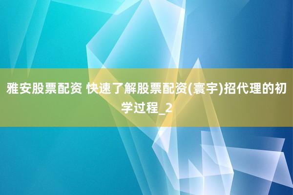 雅安股票配资 快速了解股票配资(寰宇)招代理的初学过程_2