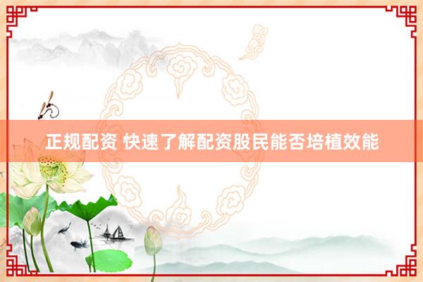 正规配资 快速了解配资股民能否培植效能