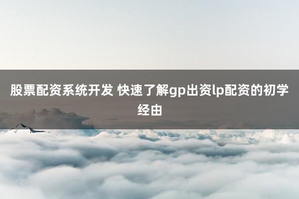 股票配资系统开发 快速了解gp出资lp配资的初学经由