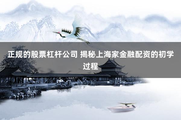正规的股票杠杆公司 揭秘上海家金融配资的初学过程