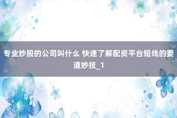 专业炒股的公司叫什么 快速了解配资平台短线的要道妙技_1