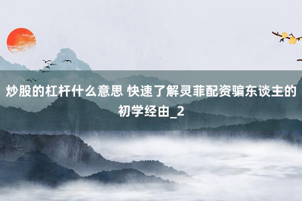 炒股的杠杆什么意思 快速了解灵菲配资骗东谈主的初学经由_2