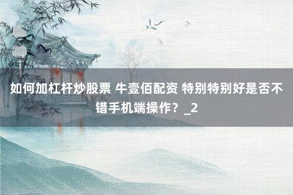 如何加杠杆炒股票 牛壹佰配资 特别特别好是否不错手机端操作？_2