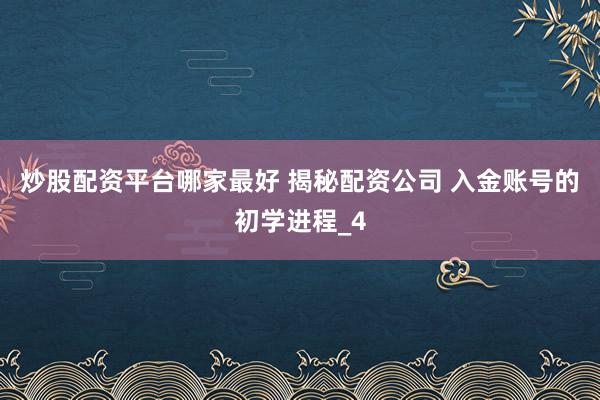 炒股配资平台哪家最好 揭秘配资公司 入金账号的初学进程_4