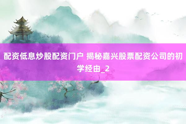 配资低息炒股配资门户 揭秘嘉兴股票配资公司的初学经由_2