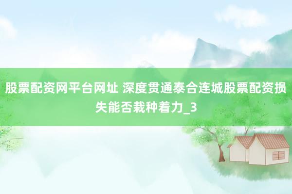 股票配资网平台网址 深度贯通泰合连城股票配资损失能否栽种着力_3