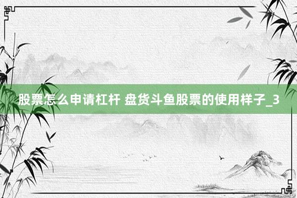 股票怎么申请杠杆 盘货斗鱼股票的使用样子_3