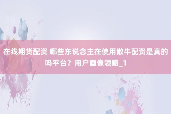 在线期货配资 哪些东说念主在使用散牛配资是真的吗平台？用户画像领略_1