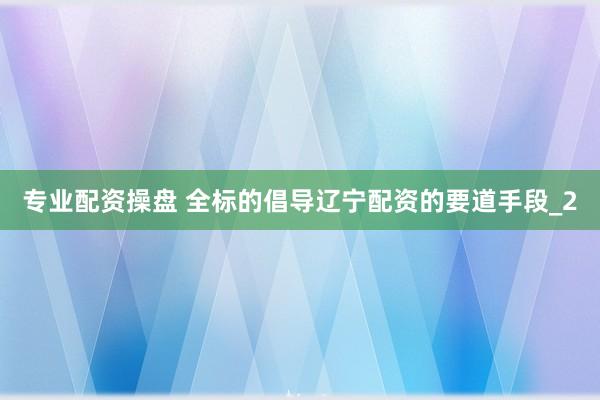 专业配资操盘 全标的倡导辽宁配资的要道手段_2