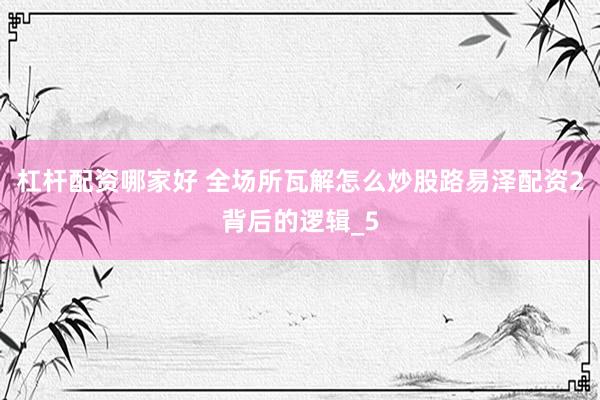 杠杆配资哪家好 全场所瓦解怎么炒股路易泽配资2背后的逻辑_5