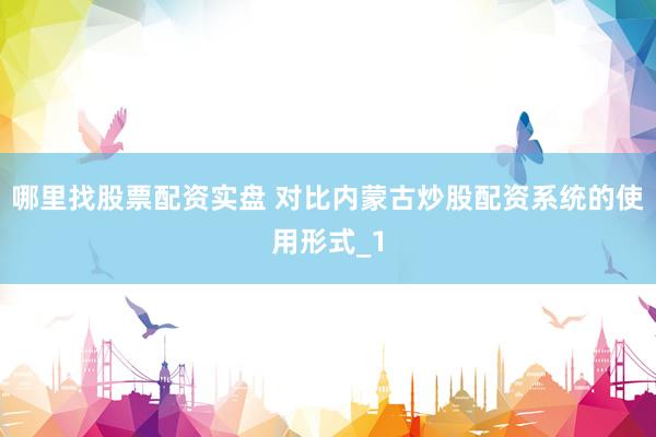 哪里找股票配资实盘 对比内蒙古炒股配资系统的使用形式_1