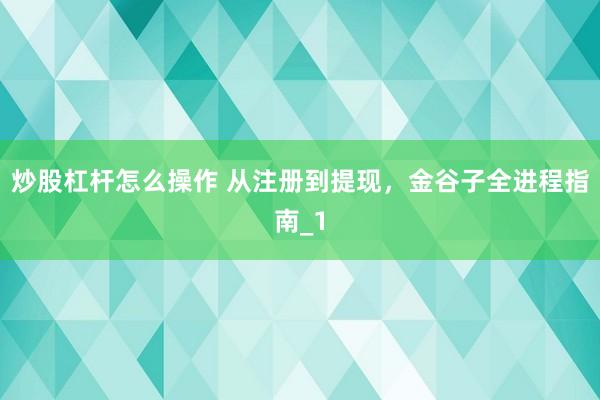 炒股杠杆怎么操作 从注册到提现，金谷子全进程指南_1