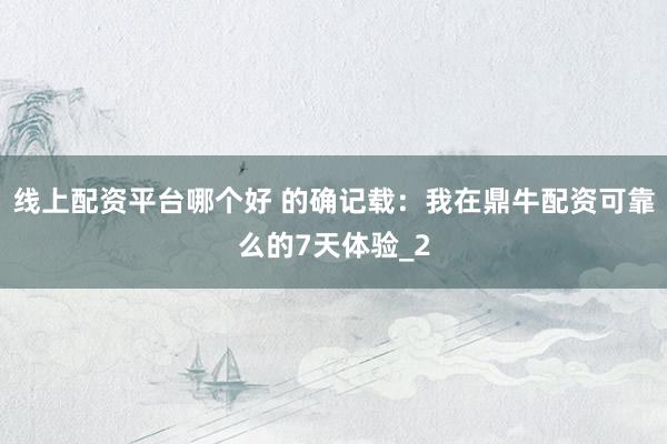 线上配资平台哪个好 的确记载：我在鼎牛配资可靠么的7天体验_2