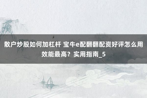 散户炒股如何加杠杆 宝牛e配翻翻配资好评怎么用效能最高？实用指南_5