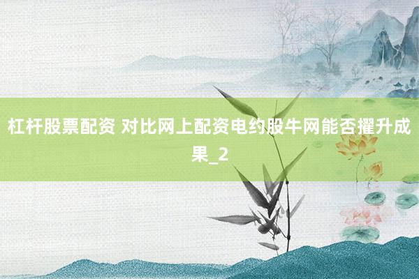 杠杆股票配资 对比网上配资电约股牛网能否擢升成果_2