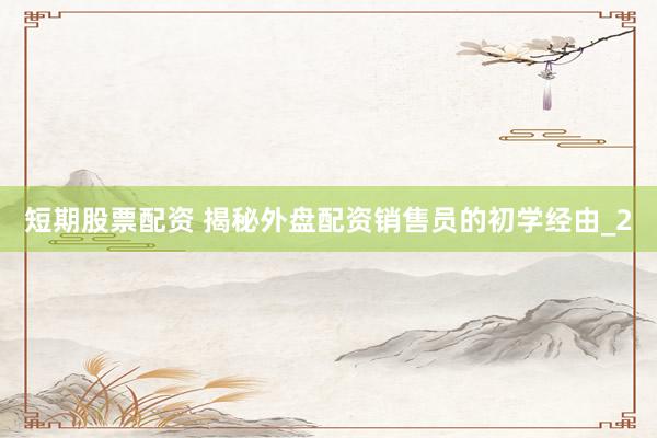 短期股票配资 揭秘外盘配资销售员的初学经由_2