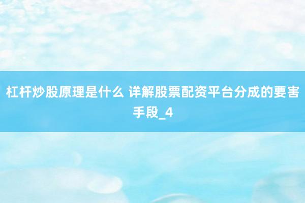 杠杆炒股原理是什么 详解股票配资平台分成的要害手段_4