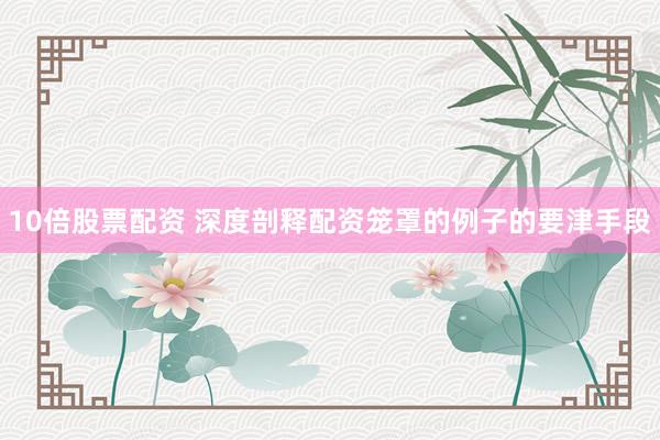 10倍股票配资 深度剖释配资笼罩的例子的要津手段