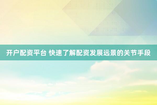 开户配资平台 快速了解配资发展远景的关节手段