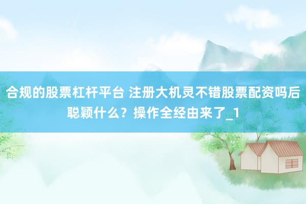 合规的股票杠杆平台 注册大机灵不错股票配资吗后聪颖什么？操作全经由来了_1